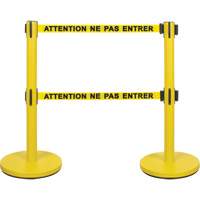 Dual Belt Crowd Control Barrier, Steel, 35" H, Yellow Tape, 7' Tape Length SHA667 | Brunswick Fyr & Safety