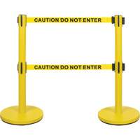 Dual Belt Crowd Control Barrier, Steel, 35" H, Yellow Tape, 7' Tape Length SHA668 | Brunswick Fyr & Safety