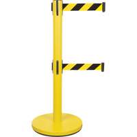 Dual Belt Crowd Control Barrier, Steel, 35" H, Black/Yellow Tape, 7' Tape Length SHA669 | Brunswick Fyr & Safety