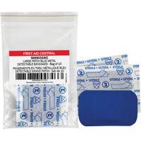 Blue Adhesive Bandages, Rectangular/Square, 3", Fabric Metal Detectable, Non-Sterile SHG048 | Brunswick Fyr & Safety