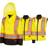 5021BBW Manteau 7 en 1 imperm&eacute;able pour femmes avec capuchon, Polyester/Polyur&eacute;thane, Jaune lime haute visibilit&eacute;, T-petit Brunswick Fyr & Safety