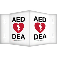 90° Projecting "AED/DEA" Sign, 6" x 5", Plastic, Bilingual with Pictogram Brunswick Fyr & Safety