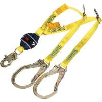 Twin-Leg Tie-Back Web Shock-Absorbing Lanyard, 4', Rebar Hook Center, Snap Hook Leg Ends, Polyester Brunswick Fyr & Safety