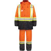 Ensemble de pluie haute visibilit&eacute; en tissu 150 deniers, Polyester, Petit, Orange haute visibilit&eacute; Brunswick Fyr & Safety