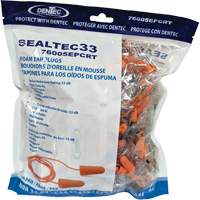Bouchons d'oreilles coniques jetables en mousse de PU orange SEALTEC33, Vrac - Sac en poly, Avec cordon Brunswick Fyr & Safety