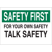 Enseigne  Talk Safety , 10" x 14", Aluminium, Anglais Brunswick Fyr & Safety