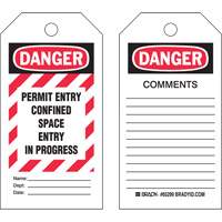 "Confined Space" Tags, Polyester, 3" W x 5-3/4" H, English Brunswick Fyr & Safety