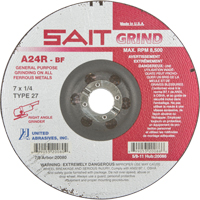 A24R Long Life Grinding Wheel, 7" x 1/4", 7/8" Arbor, Aluminum Oxide, Type 27 Brunswick Fyr & Safety