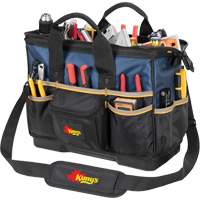 Molded Base Big-Mouth Tote Tool Bag, Ballistic Polyester, 23 Pockets, Black/Blue Brunswick Fyr & Safety