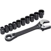 11-Piece Pass-Thru X6 Adjustable Wrench & Spline Socket Set, 13" L, 2-27/50" Max Width, Black Phosphate Brunswick Fyr & Safety