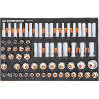 Jeu d'outils m&eacute;triques pour m&eacute;canicien MEGAMOD dans des plateaux en mousse modulaire avec armoire roulante &agrave; outils, 358 morcea Brunswick Fyr & Safety