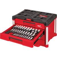 242-Piece 1/4”, 3/8” & 1/2” Drive Metric & SAE Ratchet & Socket Set with PACKOUT 4-Drawer Tool Box, 16-3/10" x 22-1/5" x 14-3/10", Black/Red Brunswick Fyr & Safety