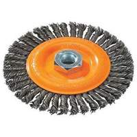 Brosse &agrave; fils nou&eacute;s pour cordons de soudure, Dia. 4", Fils 0,02", Arbre 5/8"-11, Acier Brunswick Fyr & Safety