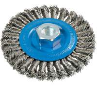 Wide Knotted Wire Wheel Brush, 4-1/2" Dia., 0.02" Fill, 5/8"-11 Arbor, Aluminum/Stainless Steel UE936 | Brunswick Fyr & Safety