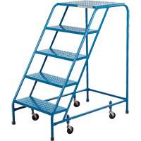 Rolling Step Ladder with Locking Step, 5 Steps, 18" Step Width, 46" Platform Height, Steel VC134 | Brunswick Fyr & Safety