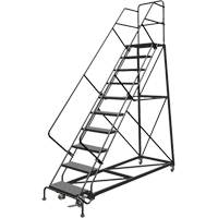 Safety Slope Rolling Ladder, 10 Steps, Perforated, 50° Incline, 100" High VC611 | Brunswick Fyr & Safety