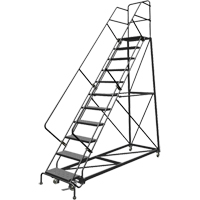 Safety Slope Rolling Ladder, 11 Steps, Perforated, 50° Incline, 110" High VC612 | Brunswick Fyr & Safety