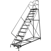 Safety Slope Rolling Ladder, 12 Steps, Perforated, 50° Incline, 120" High VC613 | Brunswick Fyr & Safety