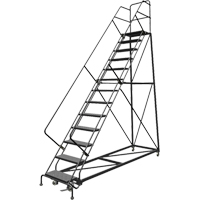 Safety Slope Rolling Ladder, 13 Steps, Perforated, 50° Incline, 130" High VC614 | Brunswick Fyr & Safety