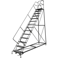 Safety Slope Rolling Ladder, 14 Steps, Perforated, 50° Incline, 140" High VC615 | Brunswick Fyr & Safety