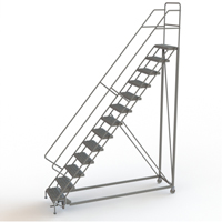 Safety Slope Rolling Ladder, 13 Steps, Serrated, 50° Incline, 130" High VC628 | Brunswick Fyr & Safety
