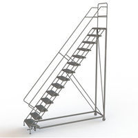 Safety Slope Rolling Ladder, 14 Steps, Serrated, 50° Incline, 140" High VC629 | Brunswick Fyr & Safety