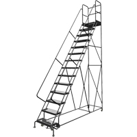 Deep Top Step Rolling Ladder, 14 Steps, 24" Step Width, 140" Platform Height, Steel VC778 | Brunswick Fyr & Safety