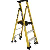 Heavy-Duty Rolling Podium Ladder, 3 Steps, 26-2/5" Step Width, 36" Platform Height, Fibreglass VD475 | Brunswick Fyr & Safety