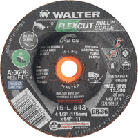 Meule FLEXCUT MILL SCALE, 4-1/2", 36 Grain, Oxyde d'aluminium, 5/8"-11, 13 300 Tr/min, Type 29 Brunswick Fyr & Safety