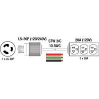 Generator Extension Cord with Tritap, STW, 10 AWG, 3 Outlet(s), 25' Brunswick Fyr & Safety